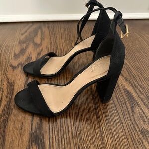 Vince Camuto Mairana ankle strap dress sandal in black nubuck or suede